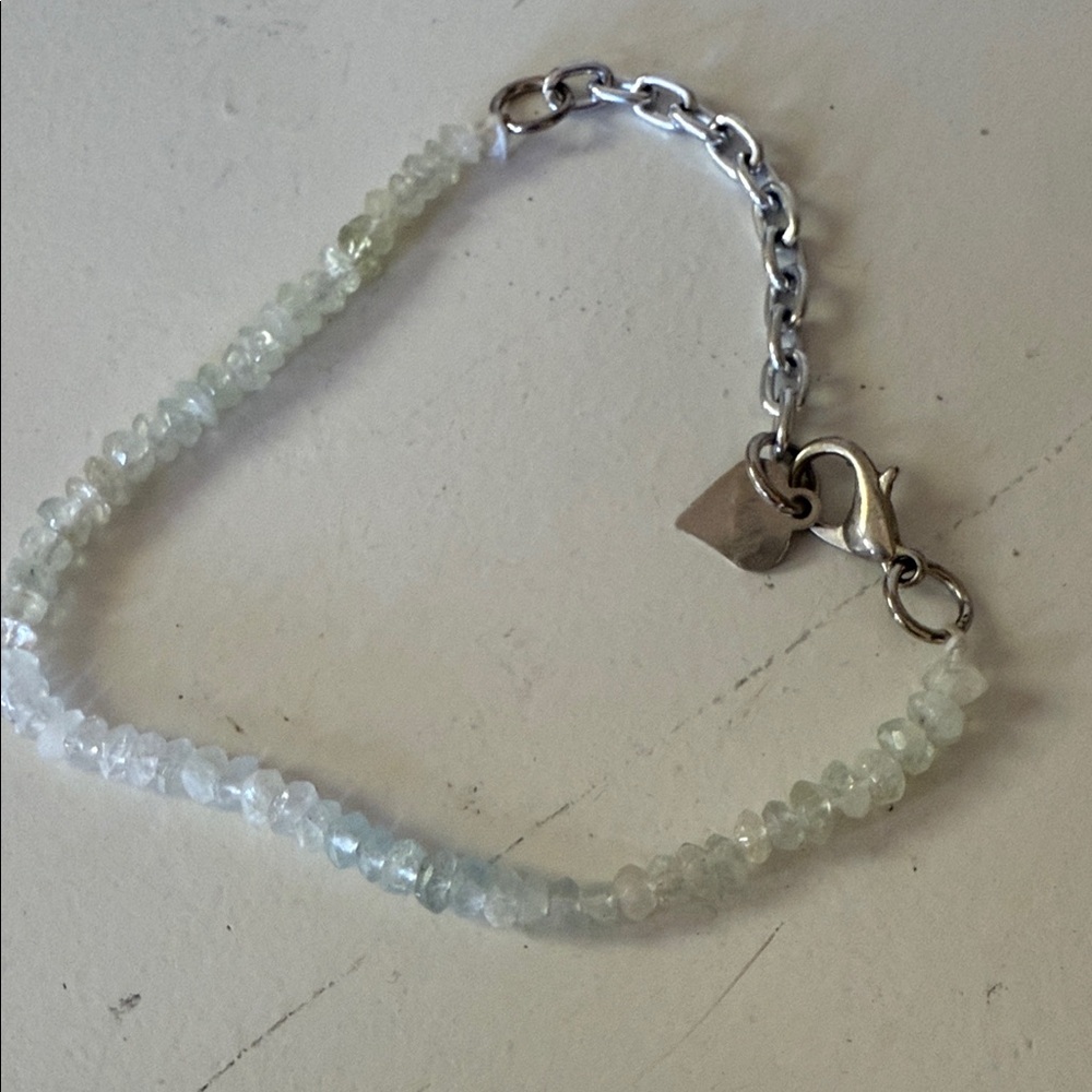 Real Aquamarine beaded Silver adjustable Bracelet stacking bracelet